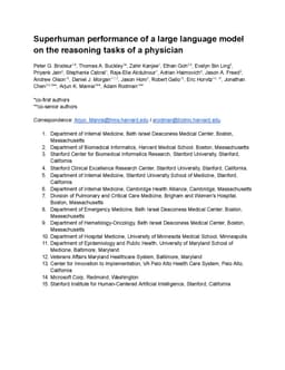 Superhuman performance of a large language model on the reasoning tasks of a physician