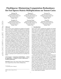 FlashSparse: Minimizing Computation Redundancy for Fast Sparse Matrix
  Multiplications on Tensor Cores