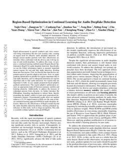 Region-Based Optimization in Continual Learning for Audio Deepfake
  Detection