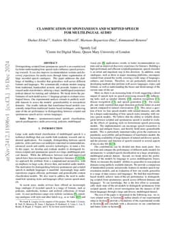 Classification of Spontaneous and Scripted Speech for Multilingual Audio