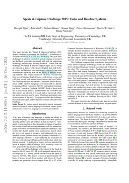 Speak & Improve Challenge 2025: Tasks and Baseline Systems