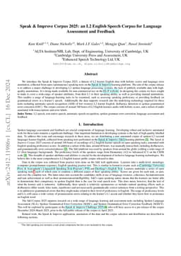 Speak & Improve Corpus 2025: an L2 English Speech Corpus for Language
  Assessment and Feedback