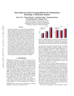 What Makes In-context Learning Effective for Mathematical Reasoning: A
  Theoretical Analysis