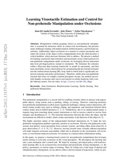 Learning Visuotactile Estimation and Control for Non-prehensile
  Manipulation under Occlusions