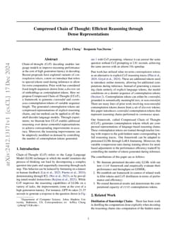 Compressed Chain of Thought: Efficient Reasoning Through Dense
  Representations