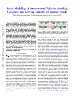 Scene Modeling of Autonomous Vehicles Avoiding Stationary and Moving
  Vehicles on Narrow Roads