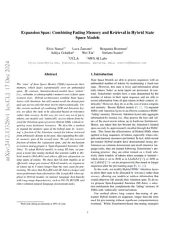 Expansion Span: Combining Fading Memory and Retrieval in Hybrid State
  Space Models