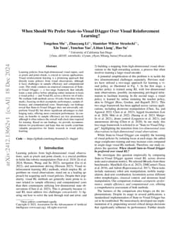When Should We Prefer State-to-Visual DAgger Over Visual Reinforcement
  Learning?
