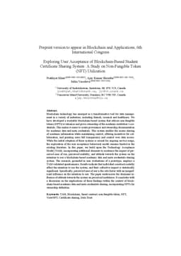 Exploring User Acceptance of Blockchain-Based Student Certificate
  Sharing System: A Study on Non Fungible Token (NFT) Utilization
