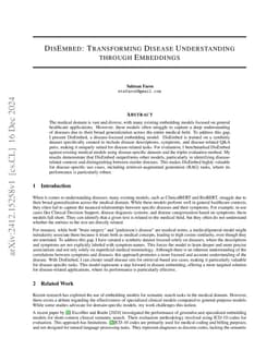 DisEmbed: Transforming Disease Understanding through Embeddings