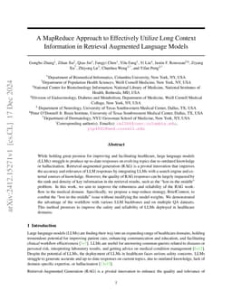 A MapReduce Approach to Effectively Utilize Long Context Information in
  Retrieval Augmented Language Models