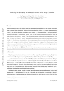 Predicting the Reliability of an Image Classifier under Image Distortion