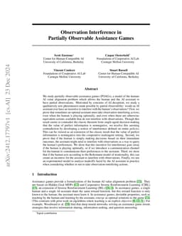 Observation Interference in Partially Observable Assistance Games