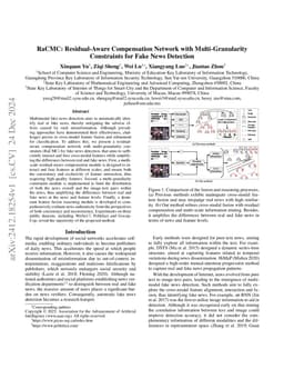 RaCMC: Residual-Aware Compensation Network with Multi-Granularity
  Constraints for Fake News Detection
