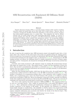 MRI Reconstruction with Regularized 3D Diffusion Model (R3DM)