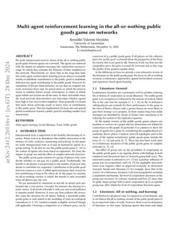 Multi-agent reinforcement learning in the all-or-nothing public goods game on networks