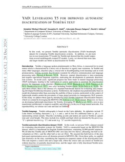 YAD: Leveraging T5 for Improved Automatic Diacritization of Yor\`ub\á Text