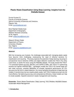 Plastic Waste Classification Using Deep Learning: Insights from the WaDaBa Dataset