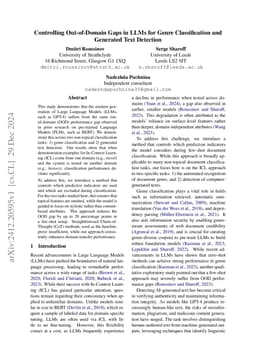 Controlling Out-of-Domain Gaps in LLMs for Genre Classification and Generated Text Detection