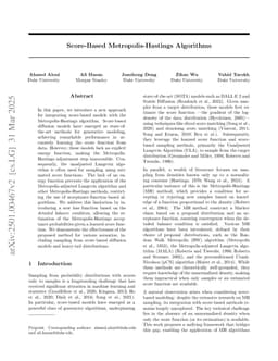 Score-Based Metropolis-Hastings Algorithms