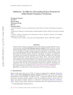 DeFusion: An Effective Decoupling Fusion Network for Multi-Modal Pregnancy Prediction