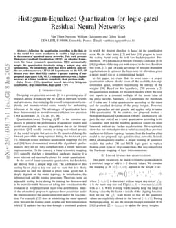 Histogram-Equalized Quantization for logic-gated Residual Neural Networks