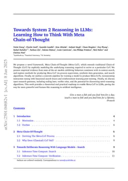 Towards System 2 Reasoning in LLMs: Learning How to Think With Meta Chain-of-Though
