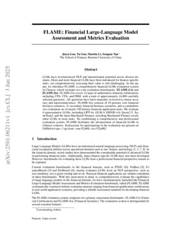 FLAME: Financial Large-Language Model Assessment and Metrics Evaluation