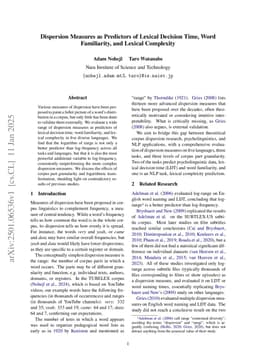 Dispersion Measures as Predictors of Lexical Decision Time, Word Familiarity, and Lexical Complexity