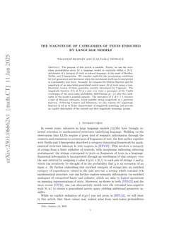 The Magnitude of Categories of Texts Enriched by Language Models