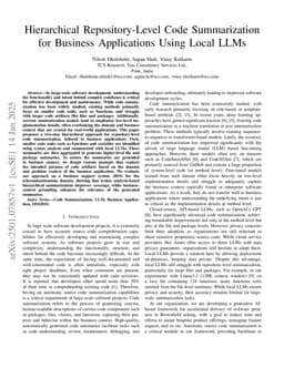 Hierarchical Repository-Level Code Summarization for Business Applications Using Local LLMs