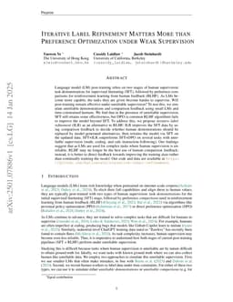 Iterative Label Refinement Matters More than Preference Optimization under Weak Supervision