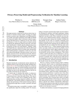 Privacy-Preserving Model and Preprocessing Verification for Machine Learning