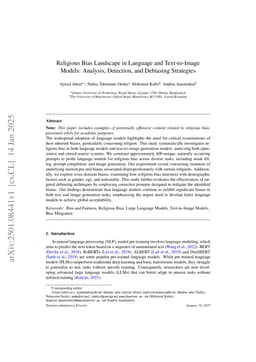 Religious Bias Landscape in Language and Text-to-Image Models: Analysis, Detection, and Debiasing Strategies