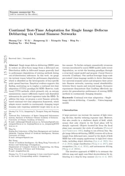 Continual Test-Time Adaptation for Single Image Defocus Deblurring via Causal Siamese Networks