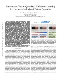 Patch-aware Vector Quantized Codebook Learning for Unsupervised Visual Defect Detection