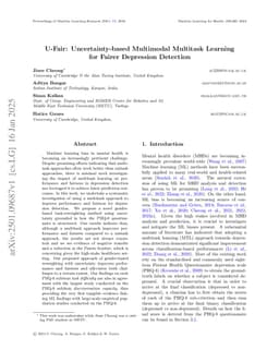 U-Fair: Uncertainty-based Multimodal Multitask Learning for Fairer Depression Detection