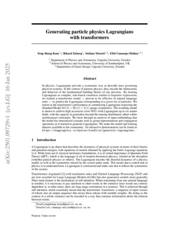 Generating particle physics Lagrangians with transformers