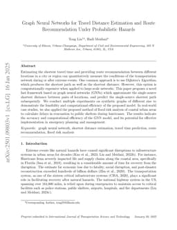 Graph Neural Networks for Travel Distance Estimation and Route Recommendation Under Probabilistic Hazards