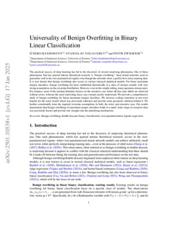 Universality of Benign Overfitting in Binary Linear Classification