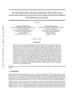 An Interpretable Neural Control Network with Adaptable Online Learning for Sample Efficient Robot Locomotion Learning