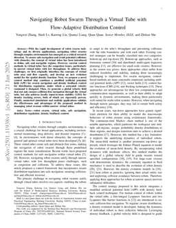 Navigating Robot Swarm Through a Virtual Tube with Flow-Adaptive Distribution Control