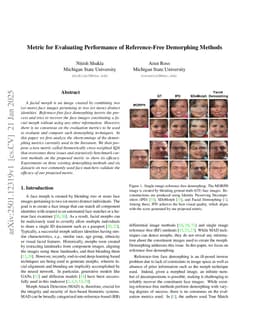 Metric for Evaluating Performance of Reference-Free Demorphing Methods