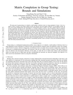 Matrix Completion in Group Testing: Bounds and Simulations