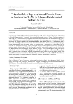 Token-by-Token Regeneration and Domain Biases: A Benchmark of LLMs on Advanced Mathematical Problem-Solving