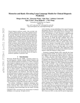 Memorize and Rank: Elevating Large Language Models for Clinical Diagnosis Prediction