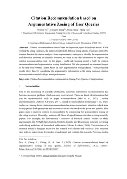 Citation Recommendation based on Argumentative Zoning of User Queries