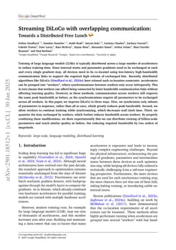 Streaming DiLoCo with overlapping communication: Towards a Distributed Free Lunch