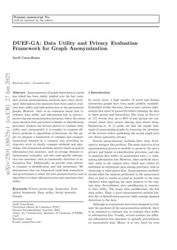 DUEF-GA: Data Utility and Privacy Evaluation Framework for Graph Anonymization