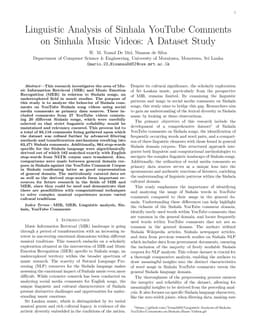 Linguistic Analysis of Sinhala YouTube Comments on Sinhala Music Videos: A Dataset Study